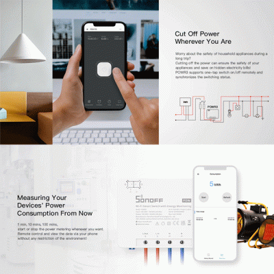 Smart διακόπτης παρακολούθησης ισχύος SONOFF POWR3 WiFi 25A λευκός με προστασία από υπερφόρτωση