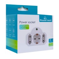 Αντάπτορας ρεύματος POWERTECH PT-816 1x schuko 2x euro 16A λευκός με προστασία υπέρτασης