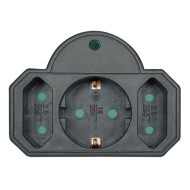 Αντάπτορας ρεύματος POWERTECH PT-817 1x schuko 2x euro 16A μαύρος με προστασία υπέρτασης