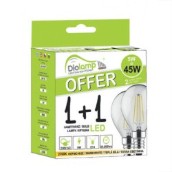 Λάμπα led filament σφαιρική Ε14 5W 230V 2700k θερμό λευκό φως 400Lm σε blister 2 τμχ