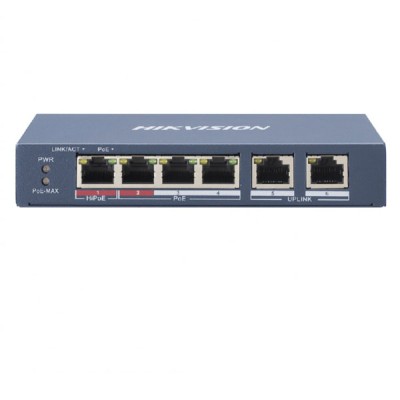 Ethernet Switch 6 θυρών 1x100Mbps HiPoE 3x100Mbps PoE &  2x100Mbps UPLINK 60W max HIKVISION DS-3E010