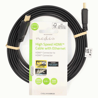 Καλώδιο πλακέ μεταφοράς δεδομένων High speed HDMI με Ethernet από HDMI αρσενικό σε HDMI αρσενικό με επίχρυσες επαφές, 2.00m