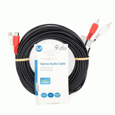 Καλώδιο προέκτασης stereo 2x RCA-2x RCA θηλυκό 10.0m σε μαύρο χρώμα ιδανικό για τη σύνδεση συσκευών όπως με ενισχυτή