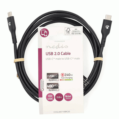Καλώδιο USB High-Speed Type-C αρσενικό σε USB Type-C αρσενικό 2.00m μαύρο χρώμα 