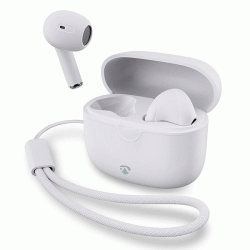 Bluetooth ακουστικά handsfree με θήκη ασύρματης φόρτισης σε λευκό χρώμα και μέγιστο χρόνο αναπαραγωγής έως 16 ώρες