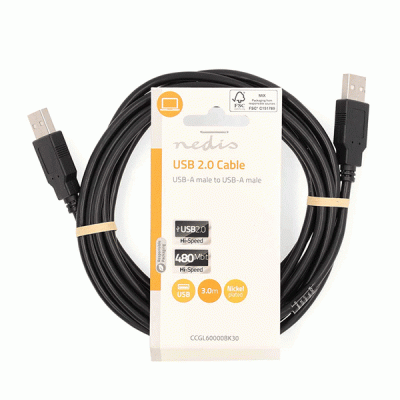 Καλώδιο USB High-Speed A αρσενικό- USB A αρσενικό 3.00m μαύρο χρώμα κατάλληλο για σύνδεση μιας συσκευής με υποδοχή USB A σε έναν Η/Υ Καλώδιο USB High-Speed A αρσενικό- USB A αρσενικό 3.00m μαύρο χρώμα κατάλληλο για σύνδεση μιας συσκευής με υποδοχή USB A σε έναν Η/Υ