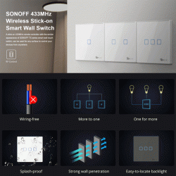 Smart διακόπτης SONOFF T2EU2C-RF 433MHz αφής διπλός λευκός για απομακρυσμένο έλεγχο του φωτισμού
