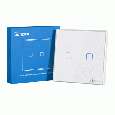 Smart διακόπτης SONOFF T2EU2C-RF 433MHz αφής διπλός λευκός για απομακρυσμένο έλεγχο του φωτισμού Smart διακόπτης SONOFF T2EU2C-RF 433MHz αφής διπλός λευκός για απομακρυσμένο έλεγχο του φωτισμού