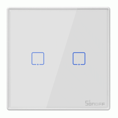 Smart διακόπτης SONOFF T2EU2C-RF 433MHz αφής διπλός λευκός για απομακρυσμένο έλεγχο του φωτισμού Smart διακόπτης SONOFF T2EU2C-RF 433MHz αφής διπλός λευκός για απομακρυσμένο έλεγχο του φωτισμού