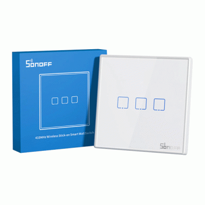 Smart διακόπτης SONOFF T2EU3C-RF 433MHz αφής τριπλός συμβατός με Google Assistant & Amazon Alexa