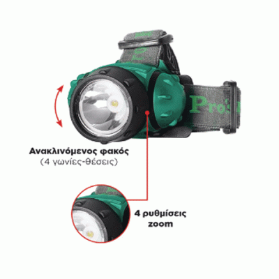 Φακός κεφαλής μπαταρίας LED 1W 60lm έως 77m FL-528 S/PRO'SKIT με 4 ρυθμίσεις zoom
