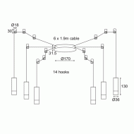 Κρεμαστό φωτιστικό 14HOOKS TERES 6xG9 μαύρο αλουμινίου 6x D3,6xh13cm