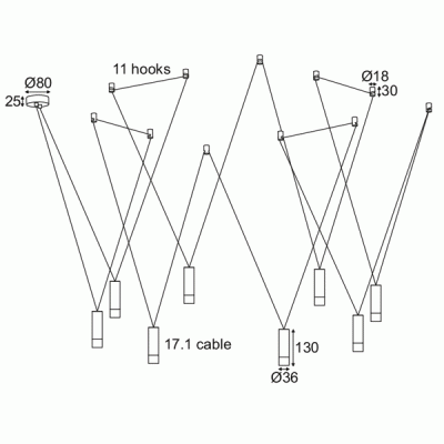 Φωτιστικό οροφής κρεμαστό 11HOOKS TERES 8xG9 μαύρο αλουμινίου 8x D3,6xh13cm