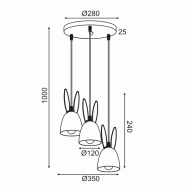 Φωτιστικό κρεμαστό BUNNY 3xΕ27 μεταλλικό ροζ D35xh100cm Φωτιστικό κρεμαστό BUNNY 3xΕ27 μεταλλικό ροζ D35xh100cm