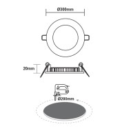 Φωτιστικό LED PANEL χωνευτό στρογγυλό λευκό 23W ψυχρό χρώμα φωτός 6500K 2120Lm Φ298mm
