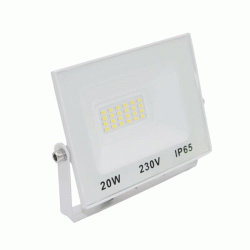 Λευκός προβολέας LED-SMD 20W 230V 3000K θερμό λευκό φως IP65 με 50εκ καλώδιο