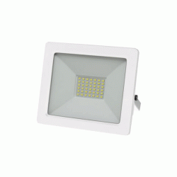 Προβολέας LED-SMD 30W 230V ψυχρό φως 6200K ευρείας δέσμης 120° IP65 με λευκό σώμα αλουμινίου και  50εκ καλώδιο