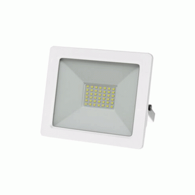 Προβολέας LED-SMD 30W 230V ψυχρό φως 6200K ευρείας δέσμης 120° IP65 με λευκό σώμα αλουμινίου και  50εκ καλώδιο