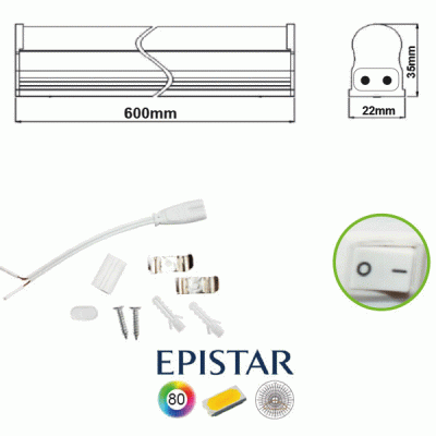 Led φωτιστικό πάγκου κουζίνας 300mm T5 5W 230V ψυχρό φως 6000k 410lm δέσμης 180° με διακόπτη Led φωτιστικό πάγκου κουζίνας 300mm T5 5W 230V ψυχρό φως 6000k 410lm δέσμης 180° με διακόπτη