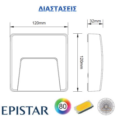 Led απλίκα λευκή τετράγωνη με σκίαστρο slim πλαστική 3W 100Lm 3000k θερμό λευκό φως στεγανή ΙΡ65