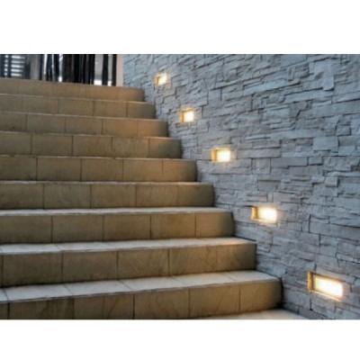 Led απλίκα γκρι ορθογώνια χωνευτή 2W 100Lm 6000k ψυχρό λευκό φως από πλαστικό στεγανή ΙΡ54
