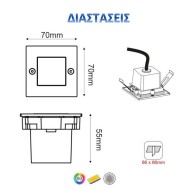 Led απλίκα λευκή τετράγωνη χωνευτή 2W 90Lm 3000k θερμό λευκό φως από πλαστικό στεγανή ΙΡ54