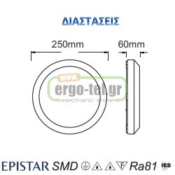 Led απλίκα γκρι στρογγυλή slim 13W 1060Lm 3000k θερμό φως για παραθαλάσσιες εγκαταστάσεις