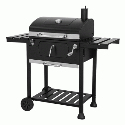 Ψησταριά BBQ κάρβουνου KRV 1824 με ατσάλινο καπάκι με θερμόμετρο και καμινάδα και ρόδες μεταφοράς