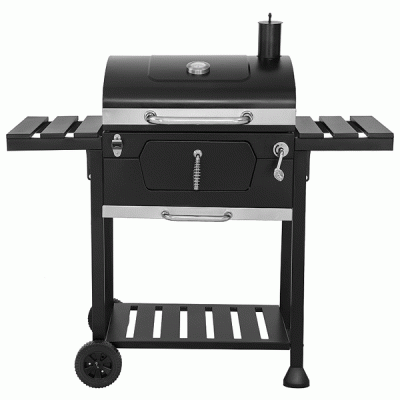 Ψησταριά BBQ κάρβουνου KRV 1824 με ατσάλινο καπάκι με θερμόμετρο και καμινάδα και ρόδες μεταφοράς