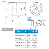 Εξαεριστήρας αεραγωγών ενδιάμεσος VOK-150/120 46W 240m³/h για υψηλές θερμοκρασίες