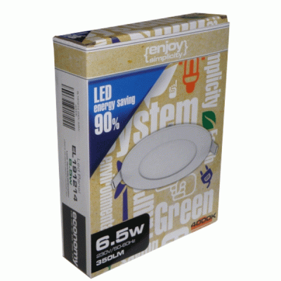 Led panel λευκό στρογγυλό χωνευτό 6.5W 230V 4000k ενδιάμεσο λευκό φως 110° 350lm