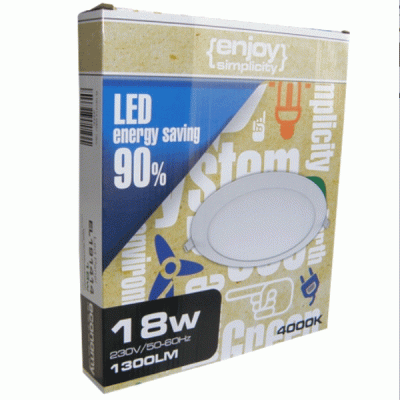 Led panel λευκό στρογγυλό χωνευτό 18W 230V 4000k ενδιάμεσο φως 110° 1300lm