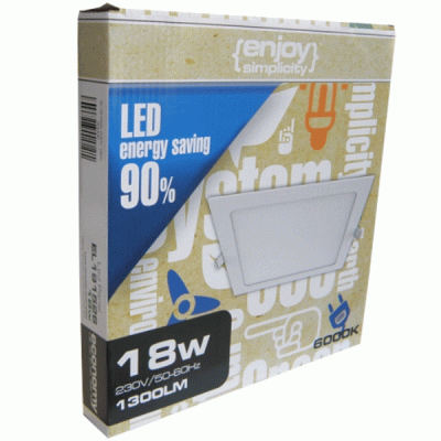 Led panel λευκό τετράγωνο χωνευτό 18W 230V 4000k ενδιάμεσο λευκό φως 110° 1300lm