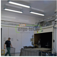 Φωτιστικό βιομηχανικού τύπου για 2 led T8 120cm με κάλυμμα στεγανό ΙΡ65 και τροφοδοσία ενός άκρου