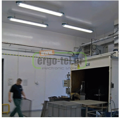 Φωτιστικό βιομηχανικού τύπου για 2 led T8 150cm με βάση ABS κάλυμμα ΙΡ65 και τροφοδοσία 1 άκρου