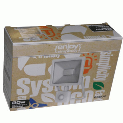 Προβολέας led λευκός Enjoy με ανιχνευτή κίνησης 20W 230V 3000k θερμό λευκό φως 1800lm στεγανός IP65