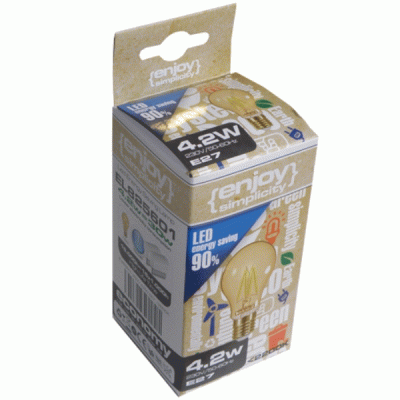 Λάμπα led filament A60-4 αχλάδι μελί Ε27 4W 230V <2000k θερμό φως δέσμης 320° enjoy simplicity