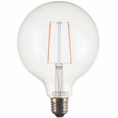 Λάμπα led filament G125-2 Globe Ε27 2.5W 230V 2700k θερμό λευκό φως δέσμης 280° ντιμαριζόμενη
