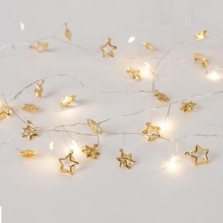 20 mini led με διακοσμητικά αστέρια λειτουργία μπαταρίας & χρονοδιακόπτη  θερμό λευκό χρώμα φωτός χάλκινο καλώδιο IP20