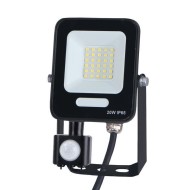 Προβολέας led 20W smd 6500K ψυχρό φως 2400lm με περιστρεφόμενο ανιχνευτή κίνησης μαύρος στεγανός IP54 plus