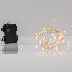 50 led σε σειρά πολύχρωμο& θερμό λευκό φως, 11 προγράμματα με μνήμη, μπαταρίας 3xΑΑ, χρονοδιακόπτη & ασημί χάλκινο καλώδιο IP44