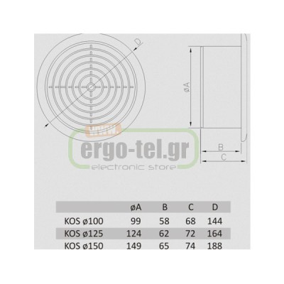 Περσίδα εξαερισμού με πλέγμα KOS Φ100mm λευκή συμβατή με εξαεριστήρα dospel