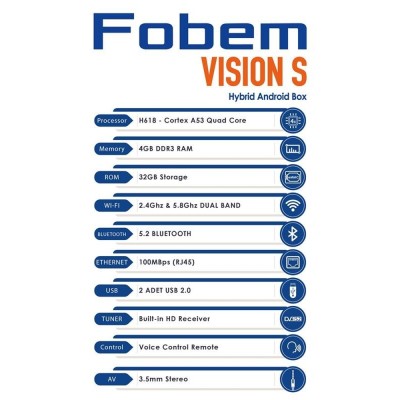 Υβριδικός Δορυφορικός Δέκτης & IPTV TV Box FOBEM VISION S H618 DVB-S2 4GB RAM 32GB ROM 6K Dual WiFi Voice Remote