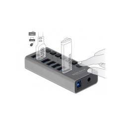  USB hub με διακόπτες DELOCK με 7x USB με ταχύτητα μεταφοράς δεδομένων 5Gbps LED ενδείξεις γκρι χρώμα