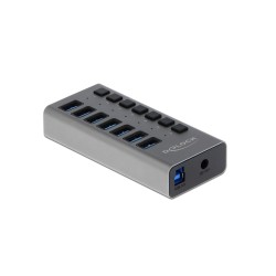  USB hub με διακόπτες DELOCK με 7x USB με ταχύτητα μεταφοράς δεδομένων 5Gbps LED ενδείξεις γκρι χρώμα