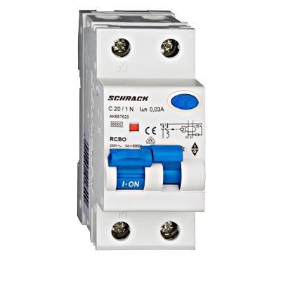 Ρελέ διαρροής SCHRACK AMPARO AK667620 με ενσωματωμένη ασφάλεια 20A 6KA τύπος 30mA