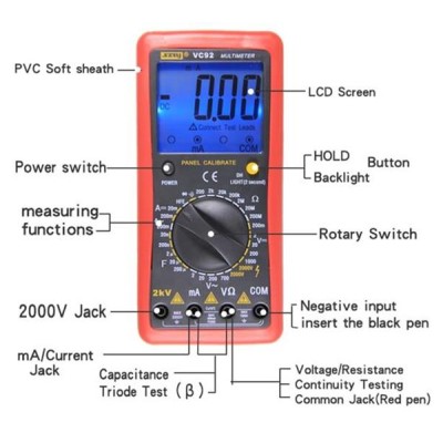 Ψηφιακό πολύμετρο έως 2000V AC/DC VC92 με αποθήκευση μέτρησης & προστασία υπερφόρτωσης