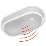 Led πλαφονιέρα οβάλ λευκή με ανιχνευτή κίνησης 18W 230V 4000k ενδιάμεσο φως 1800lm IP54