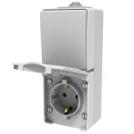 Διακόπτης Α/Ρ ARMY επίτοιχος 1P 10AX 250VAC & πρίζα σουκο ασφαλείας 1x2P+E 16A 250VAC IP55 στεγανός σε γκρι χρώμα