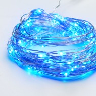 100 LED λαμπάκια 2,25W σε σειρά μπλε χρώμα φωτός με ασημί καλώδιο χαλκού & χρονοδιακόπτη IP44 10m